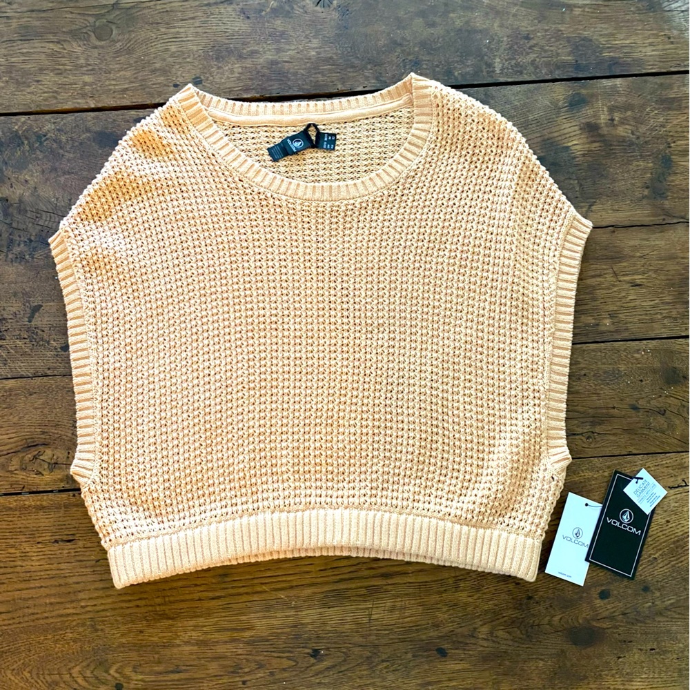 Volcom Cream Waffle Knit top cap sleeved NWT size M